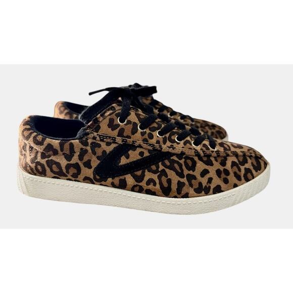 Tretorn Womens Brown Leopard Print Leather Sneaker Shoes Size 8.5 - Picture 2 of 9